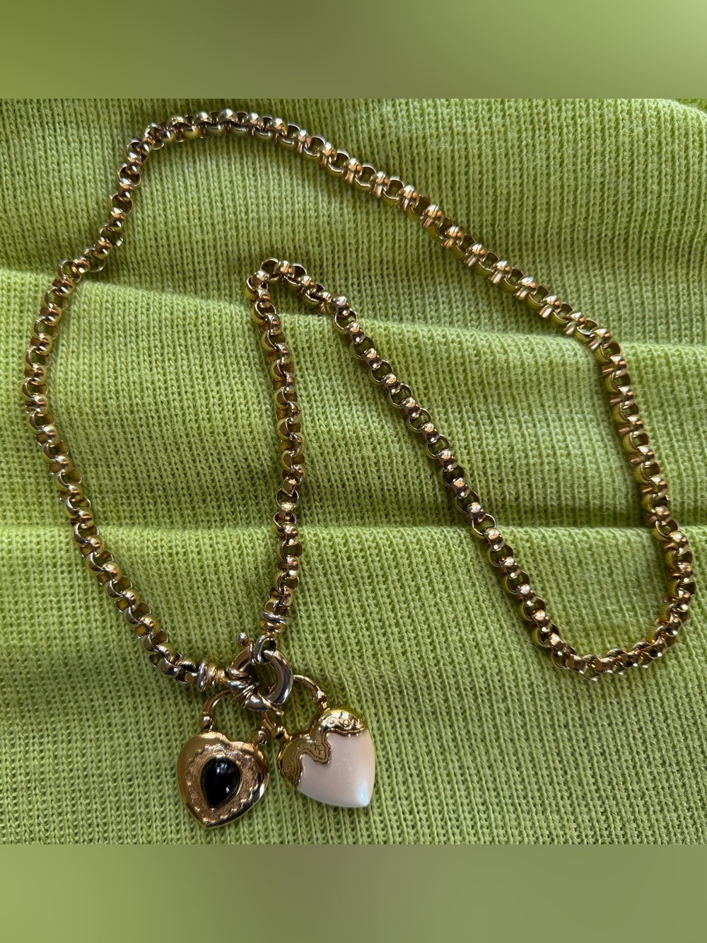 Gold Heart Pendant Necklace with Black and White Charms